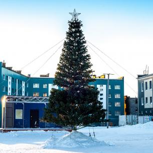 New Year Tree set up by TIG in the central square of Beringovsky, December 2018.