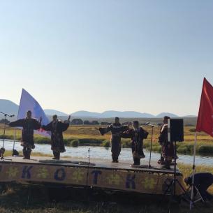 The folk group from Meinypilgino village is performing at "Einev" festival in Beringovsky, August 2019.